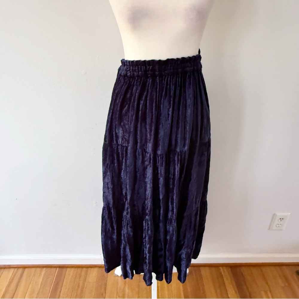 Vintage Women Velvet Tiered Maxi Skirt Large Boho Gypsy Hippie Whimsigoth Fairy